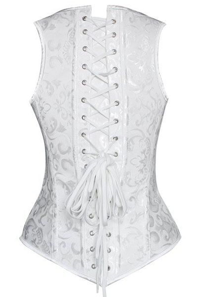 F3228-2 10 Steel Bones White Jacquard Under Bust Corset